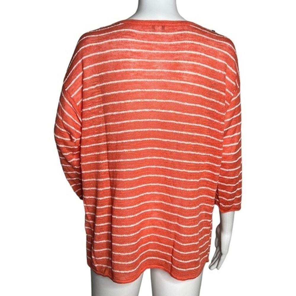 J. Jill Sweater Womens Medium Orange White Stripe 3/4 Sleeve Linen Blend Casual - Picture 3 of 7